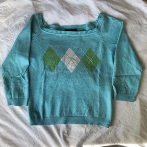 Aqua sweater with green and white argyle sz M